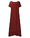 ZANZEA Women's Solid Short Sleeve Fake Two Piece Loose Cotton Linen Maxi Dress Brick red 3XL
