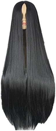 Black Wig 100CM/40 Inches Synthetic Heat Resistant Fiber Long Halloween Carnival Costume Cos-Play Straight Hair White 38inches