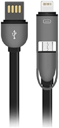 IIYBC USB Cable 2 in1 Micro USB Sync Data Charging Charger Flat Noodle Cable Use for IOS 8 Pin &amp; Android for Samsung &amp; iPhone (Black)