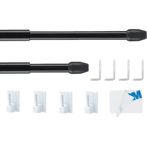 2 Pieces Window Curtain Rod, Window Curtain Rods, Sheer Curtain Rods for Blinds, Closet, Window, Kitchen, DIY Projects(50-85CM, Black)
