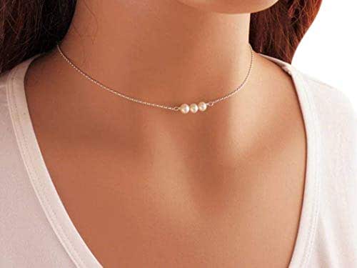 Sterling Silver Pearl Choker Necklace 