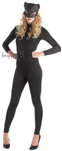 Ladies Cat Woman Fancy Dress Costume - Superhero Halloween Jumpsuit and Mask