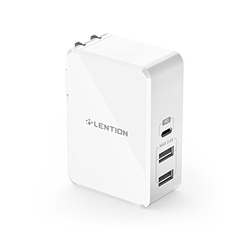 LENTION 45W USB-C Power Delivery Wall Charger with Fast Charge PD Adapter for iPhone Xs/Max/XR/X/8 Plus/8, Samsung S9/S8/Note 8, Nexus, Apple New MacBook Pro 13/15, MacBook 12, Dell, HP, More (White)