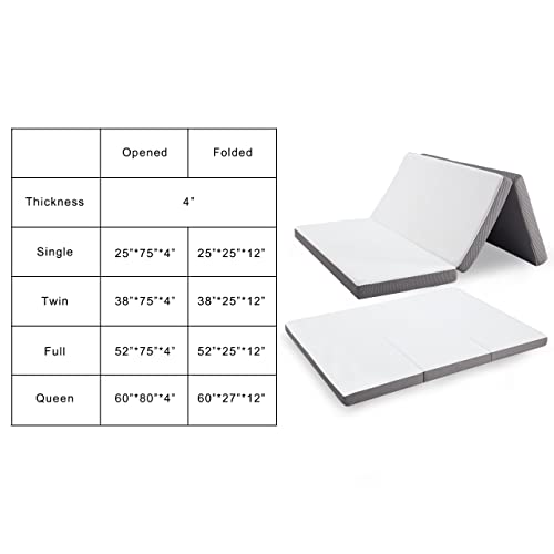 Kingfun Memory Foam Folding Mattress, 4 Inch GelInfused Foldable Floor