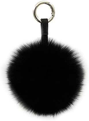Genuine Fox Fur Pom Pom Keychain Bag Charm Fluffy Fur Ball Accessories(Black)