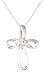 Amazon Collection Sterling Silver Open Cross Pendant with Heart Shaped Cubic Zirconia Stone Necklace, 18