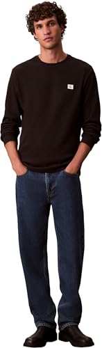 Herren Langarmshirt Waffle Badge Tee mit Rundhalsausschnitt, Schwarz (Black), L
