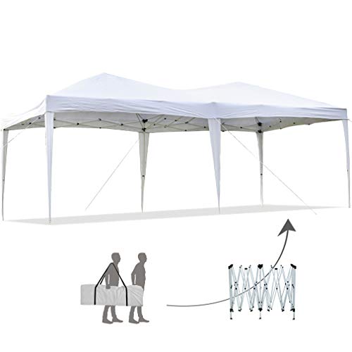 FDW Party Tent Pop Up Canopy Ez up Sun Shade Wedding 10' x 20' Outdoor Gazebo Instant Folding Protable Better Air Circulation with Backpack Bag, White