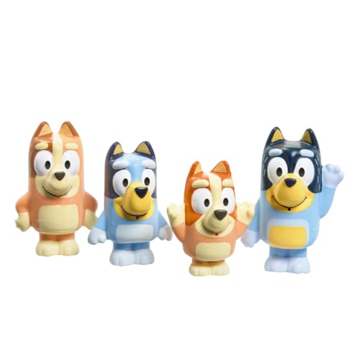 TOMY Toomies Bluey Bath Toy Squirters - Includes Bandit, Chilli, Bingo, and Bluey Figures – Toddler Water Toys for Pool or Bathtub Play - Toddler Toys Ages 18 Months and Up