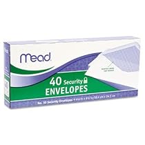 Mead Security Envelope, 4 1/8 X 9 1/2, 20 Lb, White, 40/box (Pack of 3)