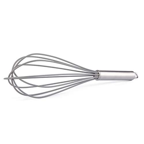 Set of 3 Silicone Gray Whisks with Stainless Steel handles. Milk & Egg Beater Balloon Metal Whisk for Blending, Whisking, Beating and Stirring. Whisks for cooking by Dragonn. (Gray) - Thumbnail 4