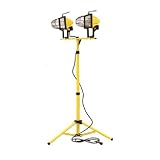 Halogen TWIN Work Light Telescoping Tripod Stand Base Shop Garage Spot Dual Head