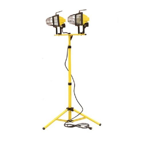 Halogen TWIN Work Light Telescoping Tripod Stand Base Shop Garage Spot Dual Head