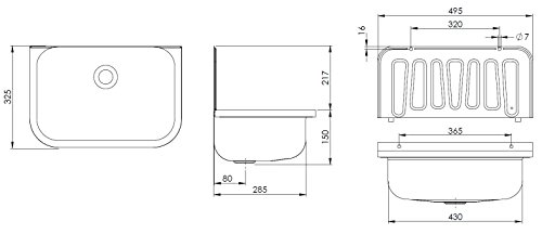 Tuganna Ausgussbecken Edelstahl Wandmontage Waschbecken 367x495x325 – Bild 3
