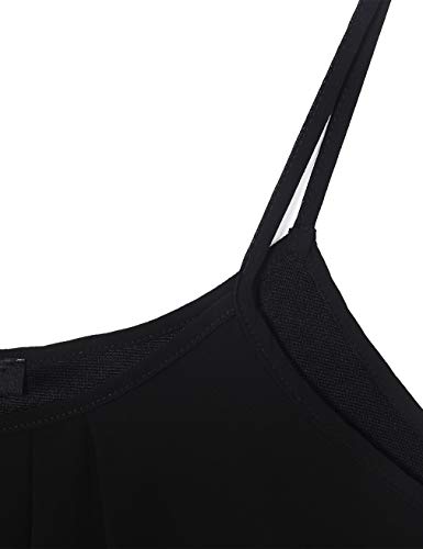 Lotusmile Spaghetti Strap Tank Top, Womens Summer Sleeveless Cool Casual A Line Pleated Chiffon Camisole, Black XL - Thumbnail 2