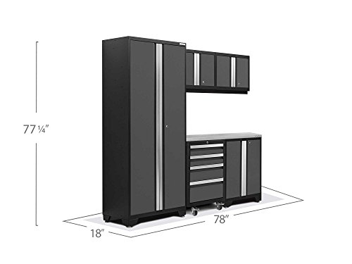 NewAge Products 50400 Bold 3.0 Garage Storage Cabinet Set with Stainless Steel Worktop (6Piece), Gray