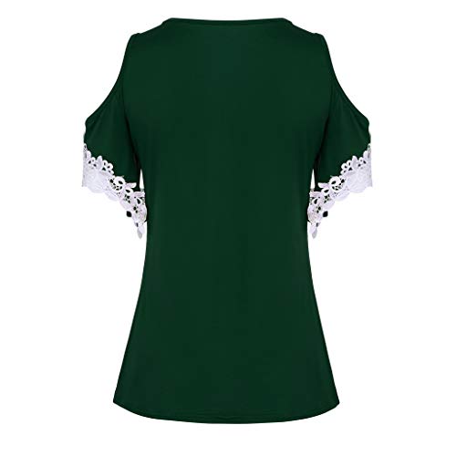 Women O-Neck Plus Size Strapless Lace Short Sleeve Blouse Easy Top Shirt - Thumbnail 3