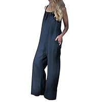 Ptmen Women Summer Sleeveless Loose Wide Leg Bib Pants Jumpsuit Romper Playsuit Plus Blue