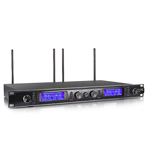 XTUGA EW240 4 Channel Wireless Microphone System 2 Handheld and 2 Bodypack UHF Wireless Metal Receiver Use for Stage,Family Party, Church, Small Karaoke Night (Frequency B)
