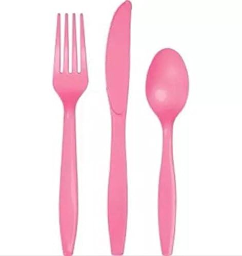 45 Piece Plastic Cutlery Set- Combo Pack, Forks, Spoons & Knives (Pink)
