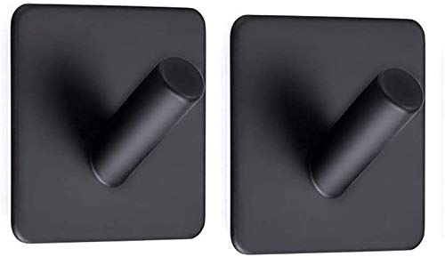 Melairy 2PC Bath Towel Hook Self Adhesive Chrome Sticky SUS 304 Stainless Steel Robe Hooks Robe Hook Heavy Duty Door Hooks Hanger for Bathrooms,Kitchen,Lavatory Closet Black