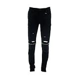 Kayden K - Men's Front Knee Zip Rips Jeans - Black