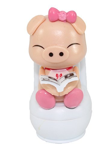 image for A She Piglet Reading on Toilet Bowl Pig Solar Toy Car Dashboard Office