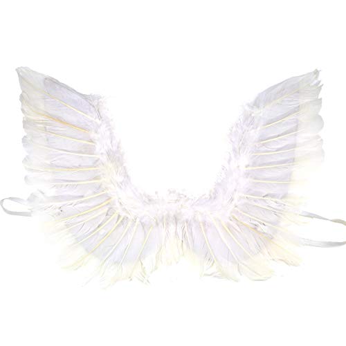 White Feather Angel Wings with Elastic Straps Cosplay Party Costumes Fancy Dress Accessory for Girls Women Adults Small 17.7