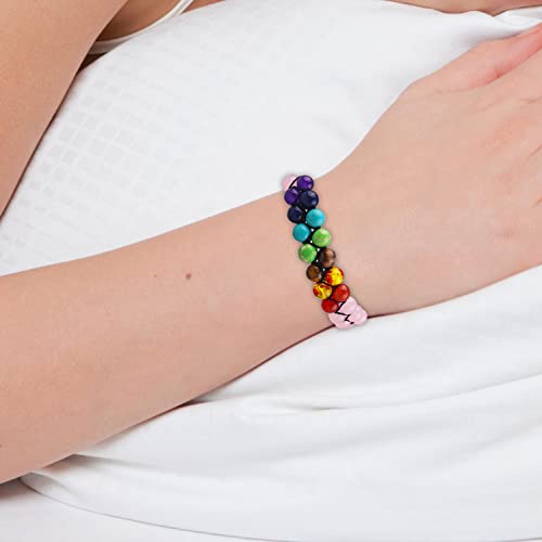 Chakra Bracelet 7 Chakras Healing Crystals Bracelet Adjustable Bracelet Anxiety Aromatherapy Essential Oil Diffuser Yoga Stone Beads Bracelets Meditation Relax Anxiety Bangle