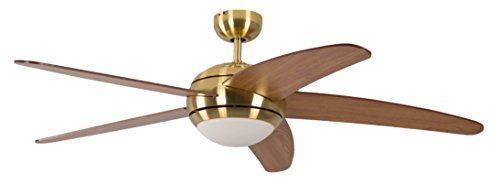 Ventilateur De Plafond Melton Par Pepeo Avec Eclairage Et Télécommande Incluse Revêtement Laiton, Pâles En Érable-Miel, 132 Cm