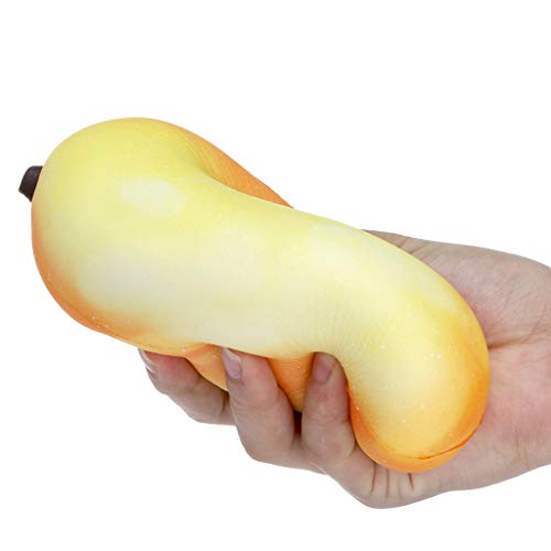 Mikilon Jumbo Squishy Slow Rising Toy Stress Reliever Mango Hand Wrist Toy - Color Change by Temperature - Fruit Party Favor (Yellow)