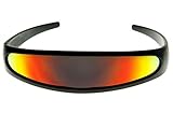 Futuristic Cyclops Shield Cosplay Mirrored Lens Visor Sunglasses (Visor Black Frame/Red Fire)
