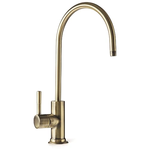 iSpring GA1-AB Osmose reversa sem chumbo, torneira de água potável RO para pia de cozinha, estilo contemporâneo, bico alto, latão antigo