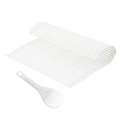 MXY Sushi Rolling Kit Mat Japanese Sushi Making Kit White Plastic With A Mini Rice Paddle (L-8166)