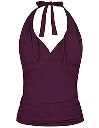 Hilor Tankini camiseta para dama con cuello en V y cuello halter