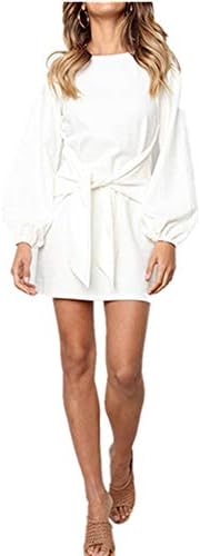 Xuan2Xuan3 Women's Knit Pullover Sweatshirt Dress Knot Front Long Sleeve Casual Bodycon Mini Dress