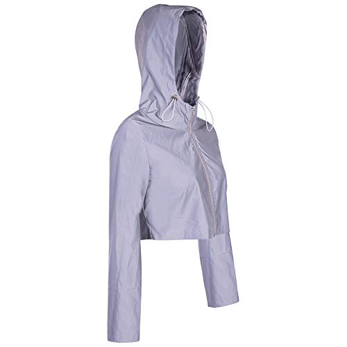 Crop Top Flash Reflective Women Jacket Casual Hoodies Fashion Streetwear 2019 Autumn Winter Female Zipper Sweatshirt(White, L)