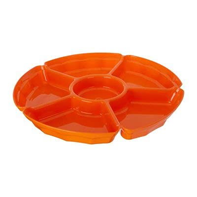 Premier Housewares Six Section Snack And Dip Dish Orange Divided Serving Platter Plastic Snack Tray For Appetizers Perfect For Parties 29 x 29 x 3