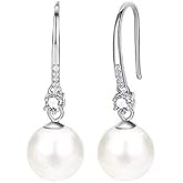 Shell Pearl Earrings Drop for Women 925 Sterling Silver Cubic Zirconia Pearl Dangle Earrings for Gift