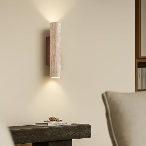 Lampara de Pared de Travertino Amarillo Natural, Estilo Japonés Wabi Sabi, Lamparas de Pared Interior de Diseño Minimalista, lampara de muro para Pasillo, Recámara o Baño, 3000K