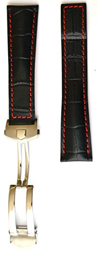 20mm Black Watch Band Strap Red Stitching w/Clasp replacement TAG Heuer