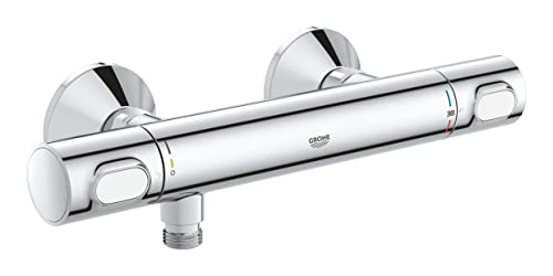 GROHE Precision Flow - Wall Mounted Thermostatic Shower Mixer (Safety Button at 38°C, Temperature Limiter at 43°C Included, Eco Technology to Reduce Water and Energy Consumption), Chrome, 34840000