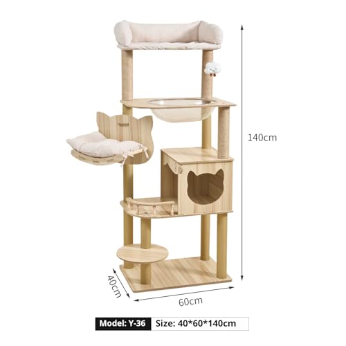 Cat Tree Tower for Indoor Cats Large Adult, Cat Tree Tower with Condo, Sisal Scratching Posts, with Padded Platform Bed, Large cat Tree, 55-Inch