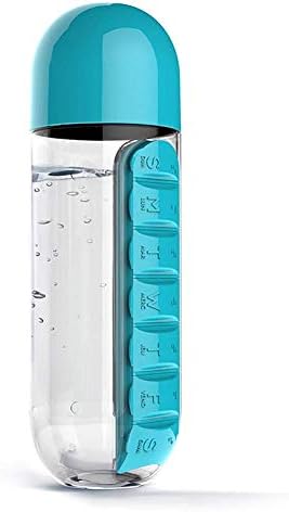 Two-in-one water cup pill box seven-day pill box 7 grid outdoor portable water bottle one week with pill box cup creative,Blue