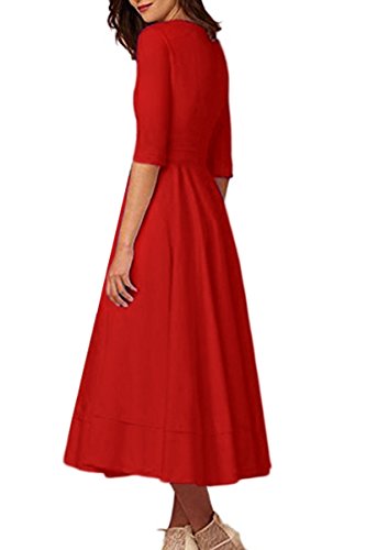 YMING Women Deep V Neck Dress Cocktail Maxi Dress Evening Party Dress Red L