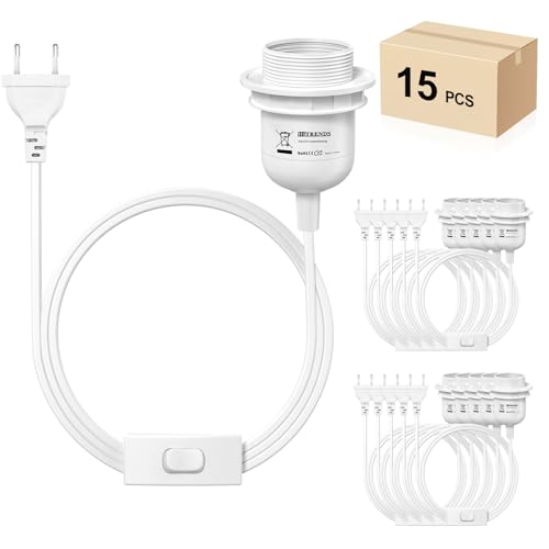 KEAGAR 15 x E27 Lampenfassung mit Schalter mit Stecker, E27 Fassung mit 3,5m Kabel Schraubring - Küche, Wohnzimmer und Kinderzimmer - Weiß