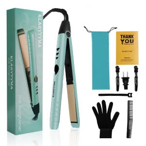 Hair Straightener Flat Iron, Mini Hair Straightener and Curler 2 in 1, Instant Heating, Adjustable Temp for All Type Hair, Professional Straightener Iron, Pouch & Glove Included, Green