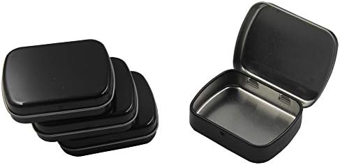 Floranea 4 Pcs Metal Hinged Top Tin Box with Lid Small Portable Black Rectangle Empty Storage Kit Containers Organizers for USB Jewelry Pills Craft Candies Rubber Clips Home Office (Black)