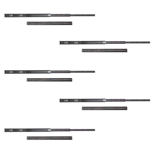 Emuca - Ball Bearing Drawer Slides 45mm x 600mm (1,77 x 23,6 inch) Set of 5 Pairs of Full Extension Drawer Runners, Black