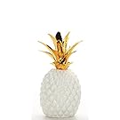 Hosley 8.3" High Decorative Ceramic Pineapple, White and Gold. Ideal GIFT for Home, Party Favor, Weddings, Spa, Reiki, Meditation, Bathroom Settings. P2